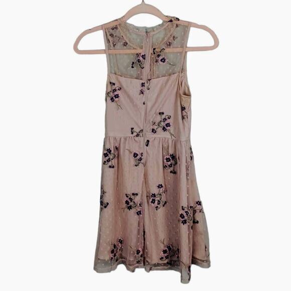 SPEECHLESS Girls M Beige Cream Purple Dress Floral Polka Dot Lace Sleeveless - Picture 2 of 10